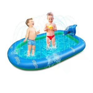 Tapis de jeu aquatique gonflable en forme de dauphin pour enfants, pour piscine extérieure, avec fonction de pulvérisation, en PVC - Product Image 1