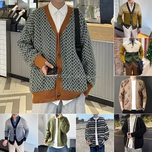 Lässiger Strick pullover für Herren mit Revers-Woll jacke aus Retro-Jacquard pullover für Herren