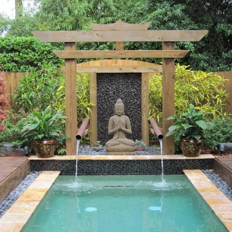 Уличная каменная статуя Будды молитвы фонтаны двор Искусство мраморные водные фонтаны