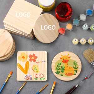 Wood Blank Wooden <b>Craft</b> Coasters With Non Slip <b>Foam</b> Pad Stickers for Christmas Diy Stained Painting Home Decoration - Product Image 2