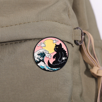 Japonés Ukiyo E Wave esmalte pines personalizado Ramen tiburón gato montaje Fuji broche solapa insignia joyería de moda regalo al por mayor