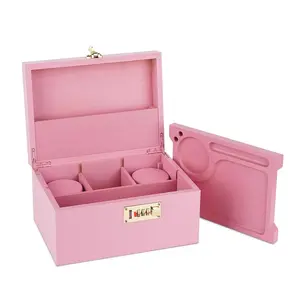 Großer Bambuskoffer mit Kombinationsschloss dekorative Schachtel für Heimverschluss Aufbewahrung Bambusbox (rosa) mit Verschlusssicherheit Bambus-Späne-Schachtel