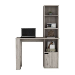 Bicknell Light Gray <b>Computer</b> <b>Desk</b> with Single Door Cabinet and 4 Tier Shelf - Product Image 2