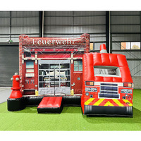 Toboggan gonflable EN 14960 pour pompiers, châteaux gonflables commerciaux pour enfants en forme de camion de pompiers