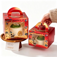 Boîte à pâtisserie pour cadeaux de fêtes, emballage de desserts, impression de logo personnalisé, boîte à gâteau d'anniversaire avec fenêtre transparente en PET et poignée portable