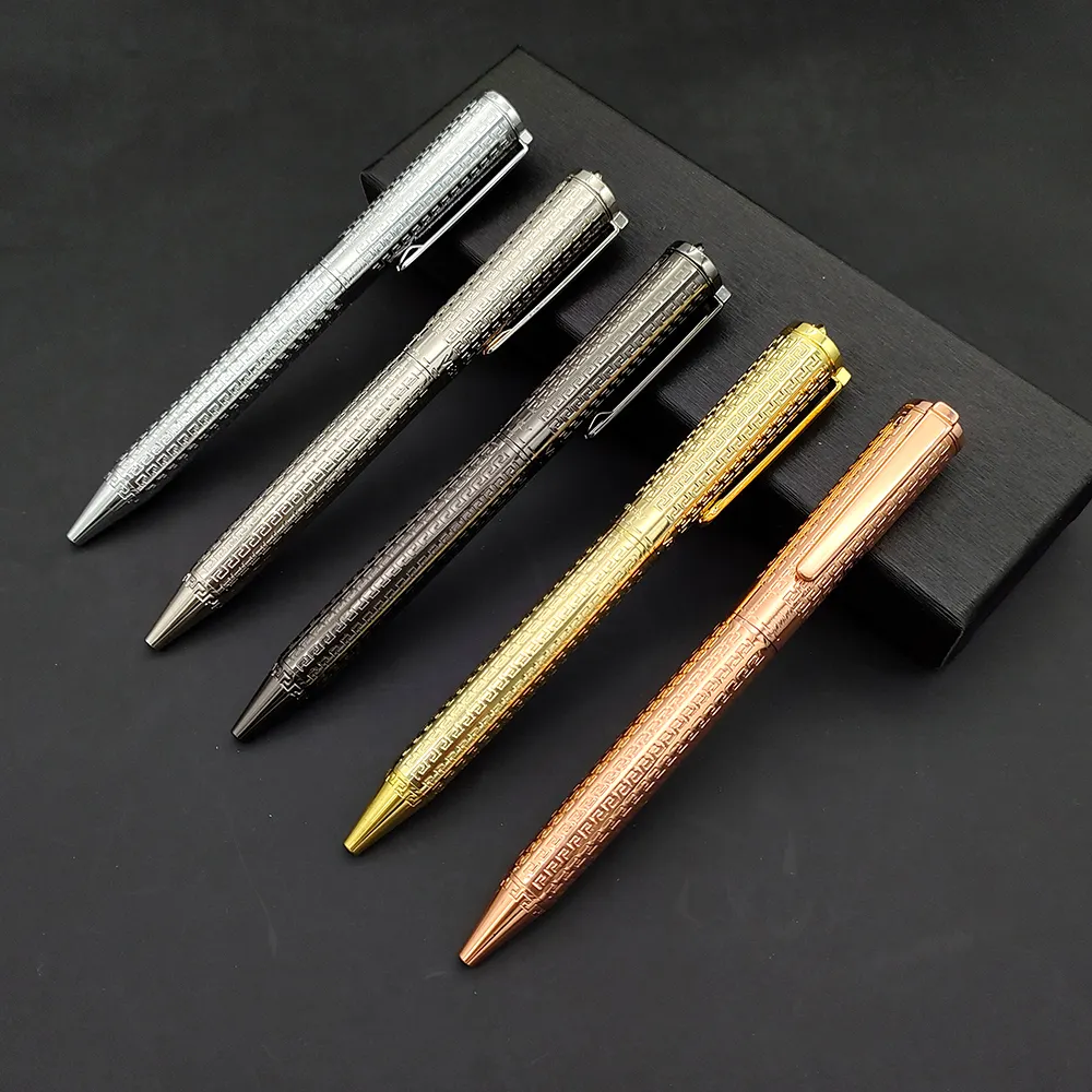 Luxury Personalized Engraved Elegant Gold Silver Metal Pen Gift Twist Heavy Metal Ball Point Pen With Carved Custom Logo