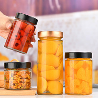 Runde Glasflaschen Einmachgläser für Honig, Eingelegtes, Marmelade, Lebensmittelaufbewahrung mit Rot-Gold-Schwarzen Drehverschlüssen