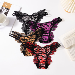 Mutandine da <span class=keywords><strong>donna</strong></span> sexy e seducenti in nylon sottile e traspirante, con stampa leopardata a farfalla grande e ricami, a vita bassa, per tutti i giorni - Product Image 1