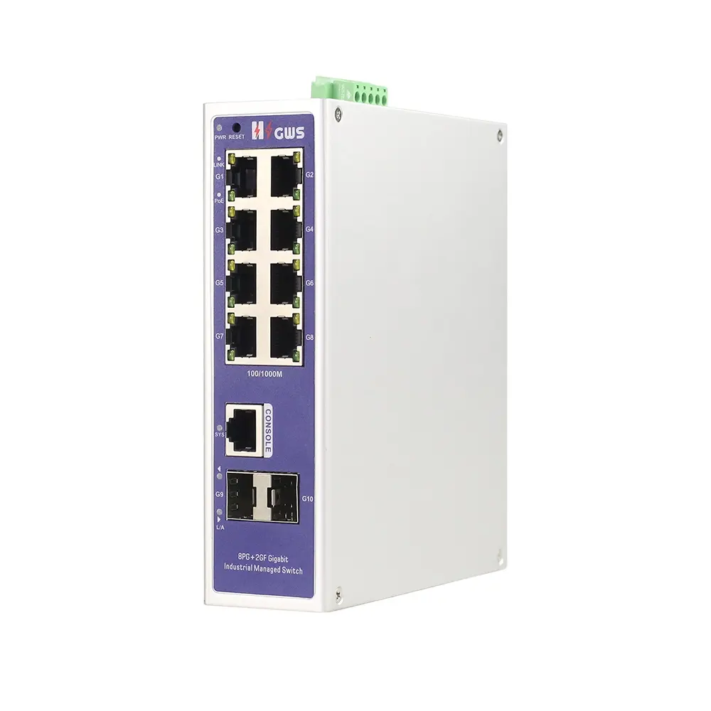 Toptan fiyat 10-port tam Gigaibt IEEE802.3af/at L2 + yönetilen endüstriyel POE Fiber anahtarı ile 2*100/1000M SFP yuvası