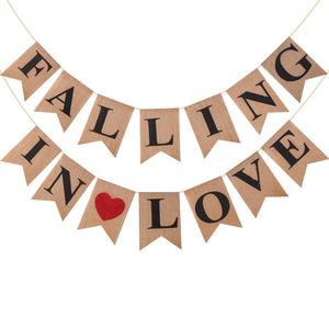 Bandera Decorativa de Arpillera con Estampado de Corazón, Bandera de Cola de Golondrina con Estampado de Corazón Rojo <span class=keywords><strong>para</strong></span> Decoración de Bodas - Product Image 6