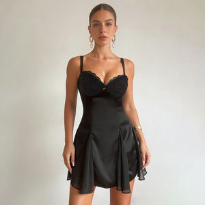 Vestido mini de encaje negro para mujer, sexy, sin espalda, con cintura natural, transpirable, ecológico, push-up, corte A, ideal para fiestas de verano. - Product Image 5
