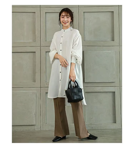 Áo kiểu Nhật Bản Xuân Thu thời trang mới chất liệu polyester dệt, dáng rộng, tay đèn, dài ngang đùi dành cho nữ, áo sơ mi kiểu casual - Product Image 2