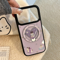 Coque de téléphone plaquée or violet motif dessin animé pour Apple 17 Pro Max, support magnétique chat chien, compatible iPhone 15 et iPhone 14.