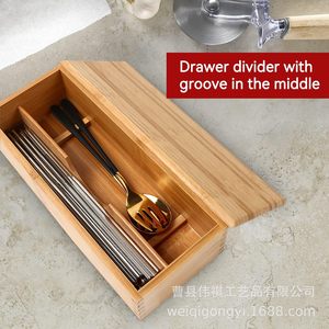 Boîte à couverts en bambou avec couvercle et compartiments pour le rangement dans la cuisine - Product Image 4