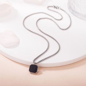 ร้อนขายเสื้อกันหนาวกระจกขัดน้ํามันหยดสแตนเลสยาวแฟชั่นสแควร์เรียบสร้อยคอจี้ - Product Image 3