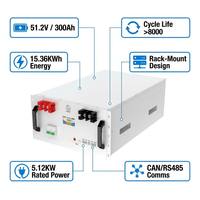 Baterai Rak LiFePO4 51.2V 300Ah 15.36kWh untuk Penyimpanan Energi Surya dengan BMS RS485/CAN Bluetooth/WiFi 10kW Puncak 6000+ Siklus