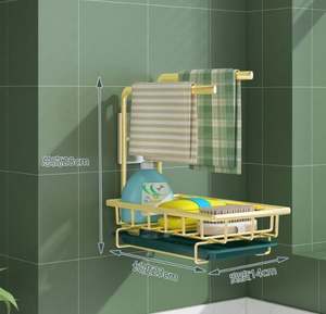 Porte-éponge <span class=keywords><strong>pour</strong></span> évier de cuisine, organisateur extensible, porte-essuie-tout, porte-serviettes télescopique en acier inoxydable, étagère d'évier - Product Image 2