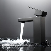 Robinet Mitigeur de Lavabo en Acier Inoxydable SUS304 Sans Plomb, Noir Mat, Monocommande, Prix Usine, Vente en Gros