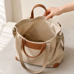 Multi-way <b>Canvas</b> <b>Tote</b> <b>Bag</b> with Leather Handles and Shoulder Straps <b>Canvas</b> Shopping <b>Bag</b> for Travel Daily Use Custom Logo - Product Image 2