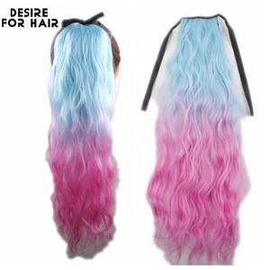 Hot Bán Ombre Hồng 22Inch Clip Trong Trẻ Em Đuôi Ngựa Tóc Mở Rộng Ngô Dợn Sóng Xoăn Ribbon Tổng Hợp Tóc Đuôi Ngựa Cho Trẻ Em - Product Image 2