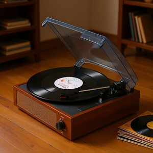 Lecteur de disques vinyles DB Wholesale, 3 vitesses, entraînement par courroie, avec haut-parleurs stéréo, convertisseur USB MP3 pour lecture audio portable - Product Image 2