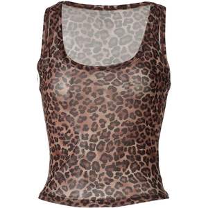 Débardeur sexy en maille imprimé guépard pour femme, court, respirant, tricoté, transparent, en tissu polyester - Product Image 4