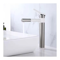 Robinet mitigeur de lavabo mural moderne en laiton, blanc, rotatif à 360°, à trou unique, avec cartouche céramique et 1 poignée
