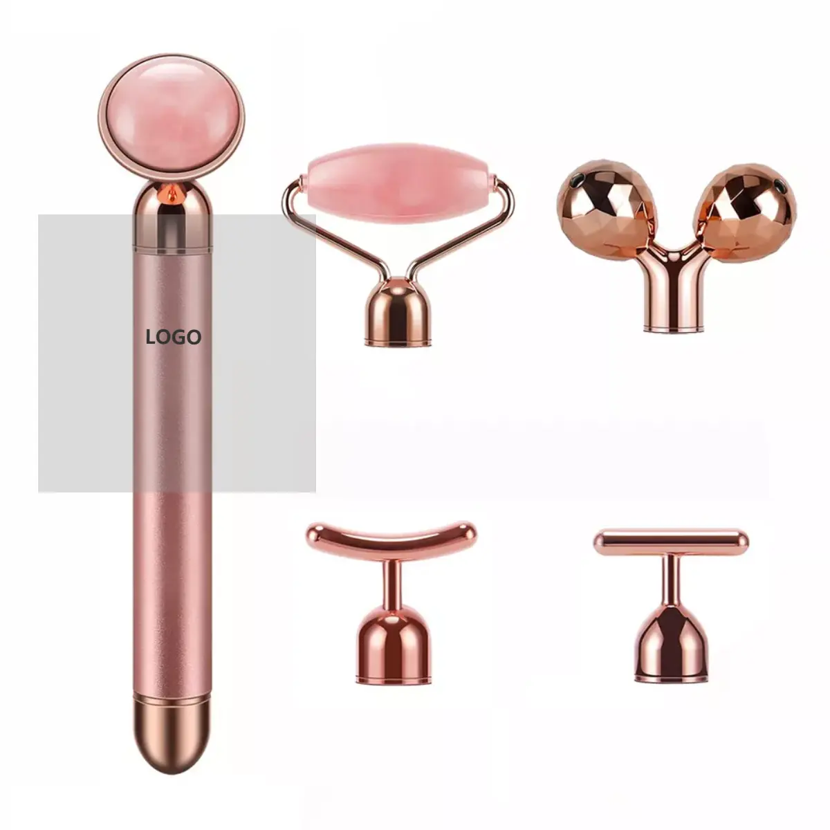 5 In 1 Private Label Groothandel Quartz Vibrerende Facial Elektrische Stimulator Massage Voor Gezicht Gua Sha Set Jade Roller