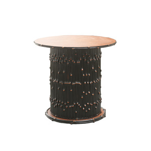 Wabi Sabi Black Bamboo Round Tea <b>Table</b> Handmade Living Room Set - Product Image 5