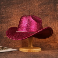 Chapeau de cowboy rose vif à paillettes avec bande de strass pour enterrement de vie de jeune fille, festival de musique, fête, pour femmes - Vente en gros