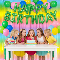 Rideau à franges dégradé Macaron en feuille métallisée 1*2m, Rideau de fond de porte pour anniversaire, Décoration de fête et de festival en guirlandes