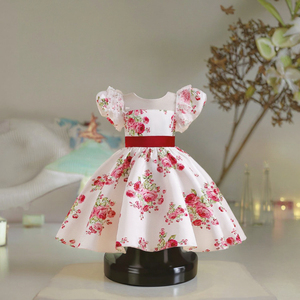 Robes de fête d'été WEARON pour filles, longueur genou, en satin uni avec imprimé floral, manches courtes - Product Image 3