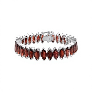 Pulsera de tenis clásica de plata de ley 925 con granate talla marquesa para mujer, uso diario, regalo de boda, engaste Palakka - Product Image 3