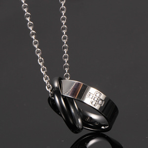 Stainless Steel Double Layer Pendant <b>Necklace</b> With Cross Heart Design For <b>Couples</b> Gift Black Rose Gold - Product Image 2
