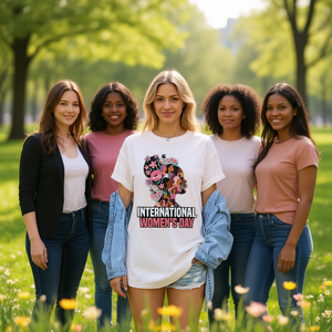 T-shirt per la Giornata Internazionale della Donna, in cotone, con stampa floreale, girocollo, vestibilità ampia, casual, primaverile, maglietta Unity - Product Image 2