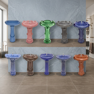 Lavabo de Pedestal de cerámica rústica de calidad Superior, lavabo resistente a las manchas, juego de baño para Hospital Villa Direct India - Product Image 1