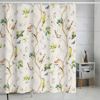 Ensemble de 4 pièces pour salle de bain : Rideau de douche imperméable en polyester à imprimé floral, Tapis de bain antidérapant, Housse de siège de toilette, Tapis en U, Impression personnalisée