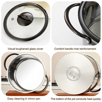 Nouvel ensemble de batterie de cuisine en acier inoxydable 11 pièces avec couvercles en verre à bords noirs, compatible avec les casseroles multi-usages