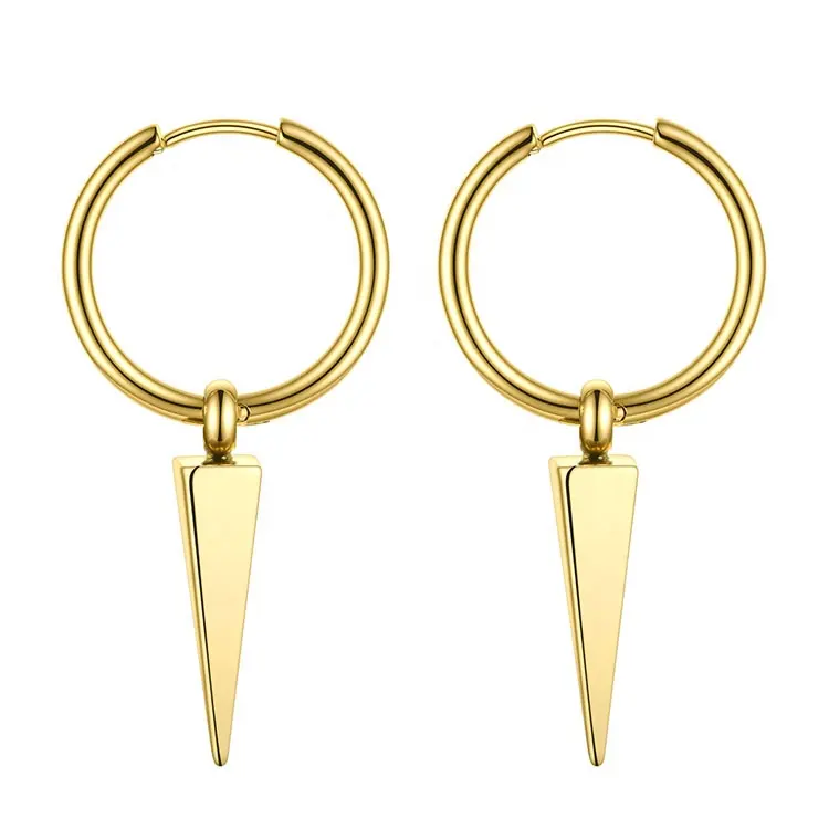 High Quality 18K Gold Plated Stainless Steel Round Pointed Drop Earrings E201154