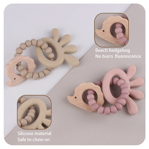 Silicone anello <span class=keywords><strong>massaggiagengive</strong></span> in legno a forma di riccio giocattolo per dentizione sensoriale BPA Free Silicone per masticare <span class=keywords><strong>massaggiagengive</strong></span> - Product Image 4