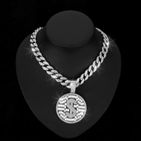 Colgante de dólar $ de cristal ostentoso con gargantilla de cadena de eslabones cubanos de aleación de 1533 de ancho para hombres