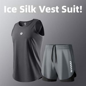 <span class=keywords><strong>Dkr</strong></span>. Abbigliamento Fitness Uomo 2 in 1 Canotta Leggera Estiva in Seta Ghiaccio ad Asciugatura Rapida Completo Sportivo Professionale per Maratona - Product Image 1