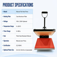 Presse à transfert thermique électrique 38x38cm 40x60cm manuelle pour l'impression d'étiquettes sur t-shirts, vêtements, nouveaux modèles