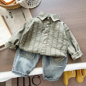 Conjunto de Dos Piezas para Niños, Camisa <span class=keywords><strong>a</strong></span> Rayas de Manga Larga y Pantalones de Mezclilla, Estilo Casual para Primavera y Otoño - Product Image 3