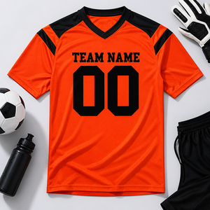 Maillot de football rouge personnalisé pour homme, manches courtes, col en V, impression par sublimation, séchage rapide, nom et numéro de l'équipe 00, taille adulte - Product Image 4