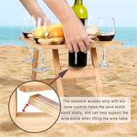Table de pique-nique pliable en bambou portable avec porte-bouteille et porte-verres CNLF pour une utilisation en extérieur, en cuisine ou dans le salon