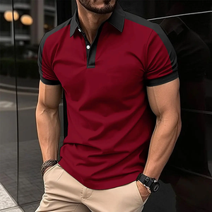 2024 estate nuova maglietta Casual da uomo alla moda con bottone con risvolto in tinta con parti superiori abbinate t-Shirt - Product Image 6