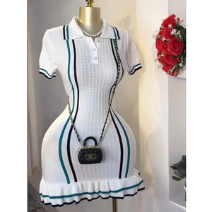 <span class=keywords><strong>Abito</strong></span> estivo in <span class=keywords><strong>maglia</strong></span> Slim da donna con collo a collo alto a maniche corte e con orlo e volant Mini abiti taglia libera - Product Image 1