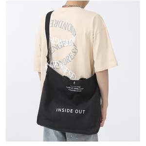 하이 퀄리티 심플 블랙 지퍼 캐주얼 크로스바디 맞춤형 친환경 재활용 재사용 유기농 코튼 캔버스 가방 - Product Image 1