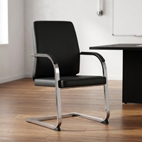 Chaises de conférence modernes en cuir véritable noir en gros avec base chromée pour salles de réunion